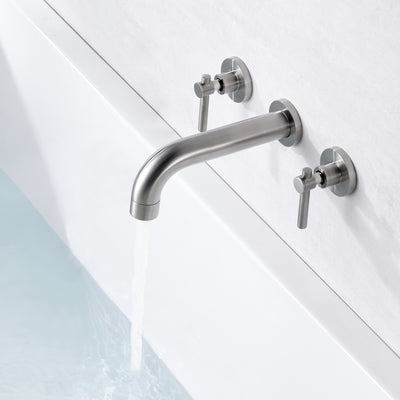 SUMERAIN Wall Mount Tub Faucet Brushed Nickel 3 Hole Bathtub Filler Faucet with Rough in Valve